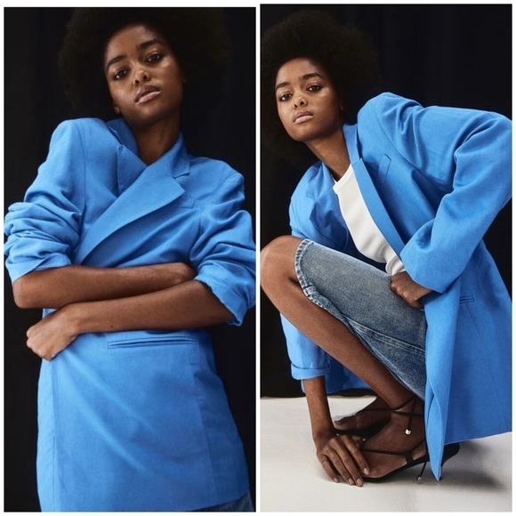 H&M Linen Blend Blazer Jacket Womens Medium Single Button Blue Sz XXL NWT - Picture 10 of 10